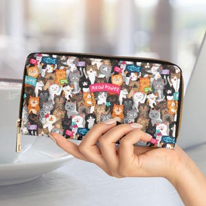 Joli portefeuille chat pour les femmes et les amoureux des chats, portefeuille pour femme en cuir végétalien, cadeau pour fille, soeur, fille, petite-fille, cadeau pour maman chat