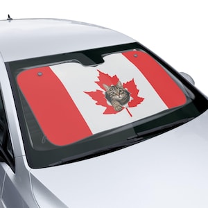 Canadian Maple Leaf Cat Car Sun Shade | Auto Windshield Cover & Cat Daddy Gift