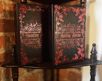 Both Haunting And Hunting Adeline Duet Books by H. D. Carlton -  Custom Book Bind With Red Foil - Special Edition Black Faux Leather Fabric