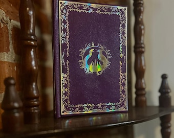 Sunrise On The Reaping Rebound Book-Custom Bookbind Special by Suzanne Collins-Purple Faux Leather Fabric With Holographic Gold or Silver