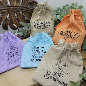 Geschenksäckchen verschiedene Anlässe, Geschenkbeutel, Jutebeutel, Mitbringsel, Kleinigkeit, Geburtstag, Geld, Süßigkeiten,  12,5 x 17,5 cm