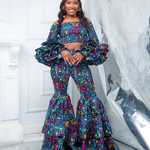 African Print Stretchy Flare Legs Pants, Ankara High-waisted Bell Bottom Pants, Ankara Flared Pants, African Pants, Flared African Pants.