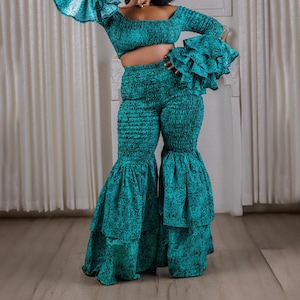 African Print Stretchy Flare Legs Pants, Ankara High-waisted Bell Bottom Pants, Ankara Flared Pants, African Pants, Flared African Pants.