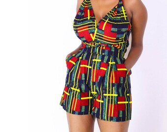 Red African Print Infinity Romper Versatile Styling, African Print Play ...