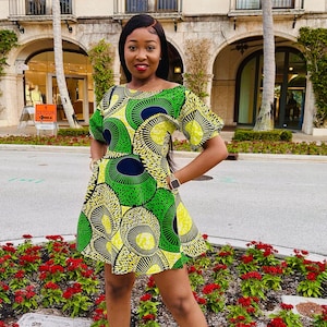Minikleid mit afrikanischem Print, stilvolles Ankara-Minikleid, Minikleid mit afrikanischem Print Flare, kurzes afrikanisches Kleid, trendiges kurzes Ankara-Kleid