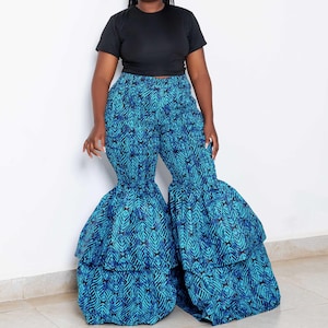 African Print Bell Bottom Pants, Ankara Stretchy Flare Legs Pants, Ankara Stretchy High-Waisted Pants, Stretchy Ankara Pants, Bell Bottoms.