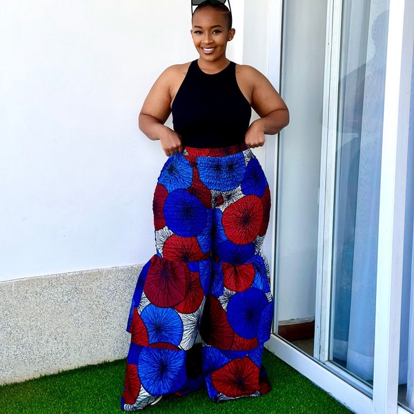 Women's African Print Smoked Bell Pants, Bell Pants, African Print Bel Pants, Ankara Bell Pants Jumpsuit for Ladies, Ankara Bel Bottoms