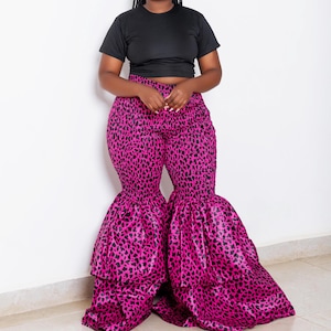 Women&#39;s African Print Bell Bottom Pants, Ankara Stretchy Flare Legs Pants, Ankara Stretchy High-Waisted Pants, Stretchy Ankara Pants.