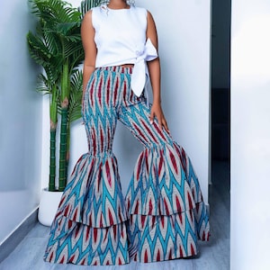 African Print Stretchy Flare Legs Pants, Ankara High-waisted Bell Bottom Pants, Ankara Flared Pants, African Pants, Flared African Pants.