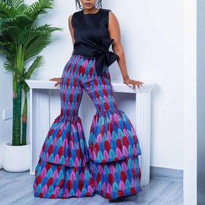 African Print Stretchy Flare Legs Pants, Ankara High-waisted Bell Bottom Pants, Ankara Flared Pants, African Pants, Flared African Pants.