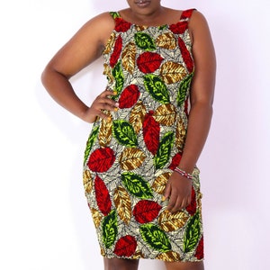 orange african print bodycon t-shirt dress stretchy s/m main image 0