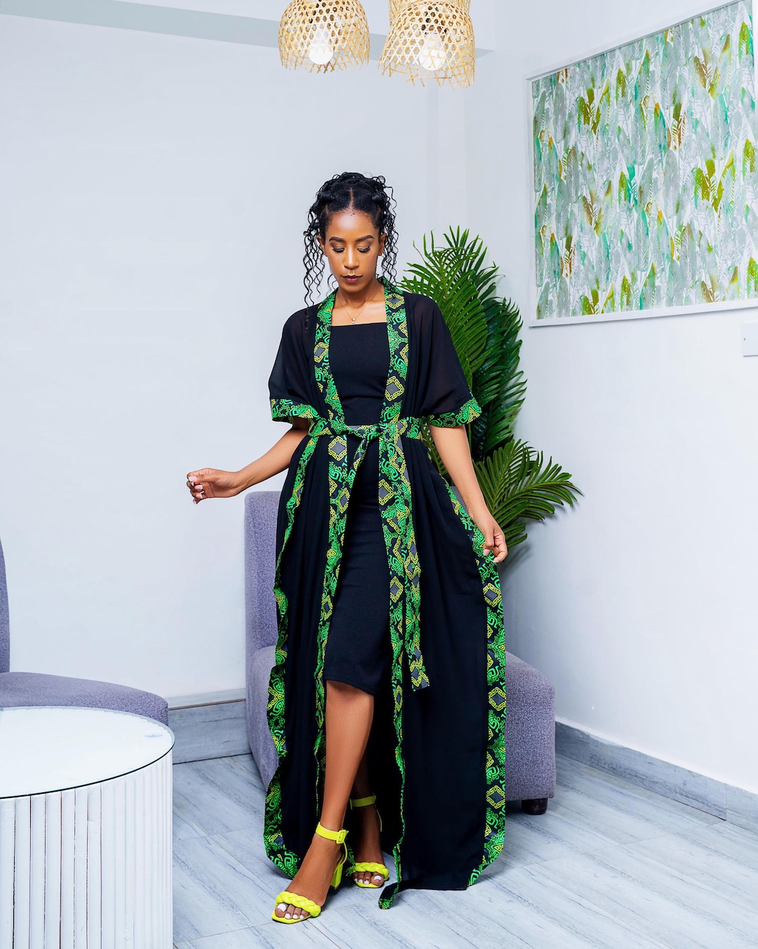 Chiffon Kimono With African Print, African Clothing, Oversized