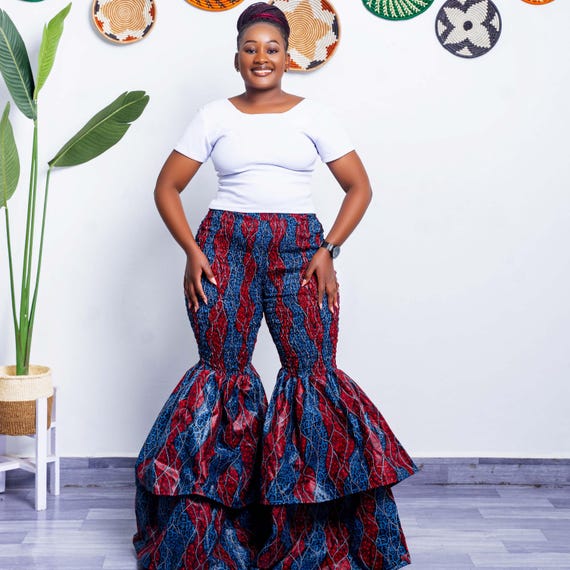 African Print Bell Bottom Pants, High-waisted Stretchy Ankara