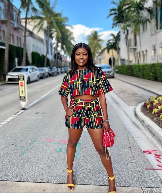 african print shorts and top set