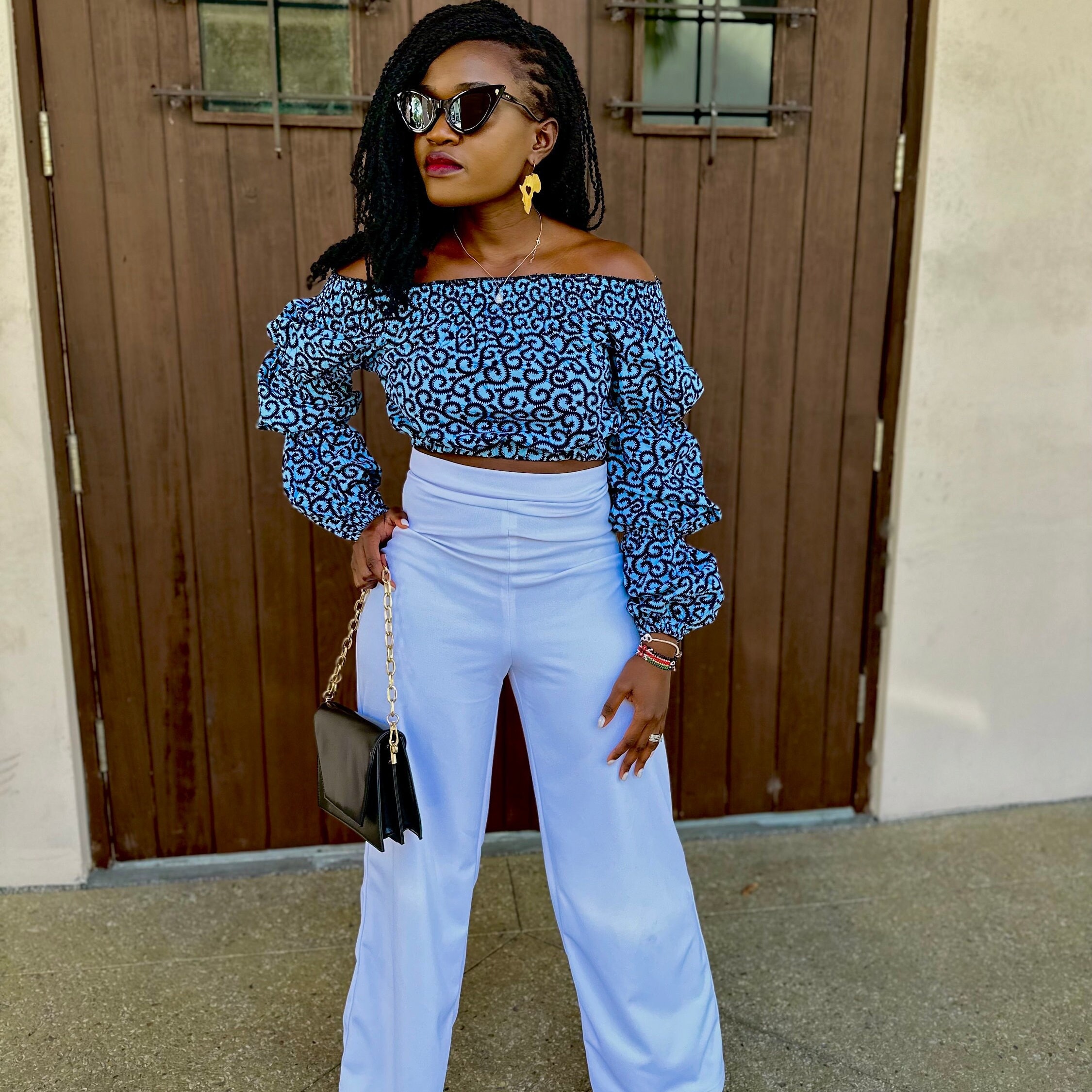 Off shoulder ankara tops with jeans online