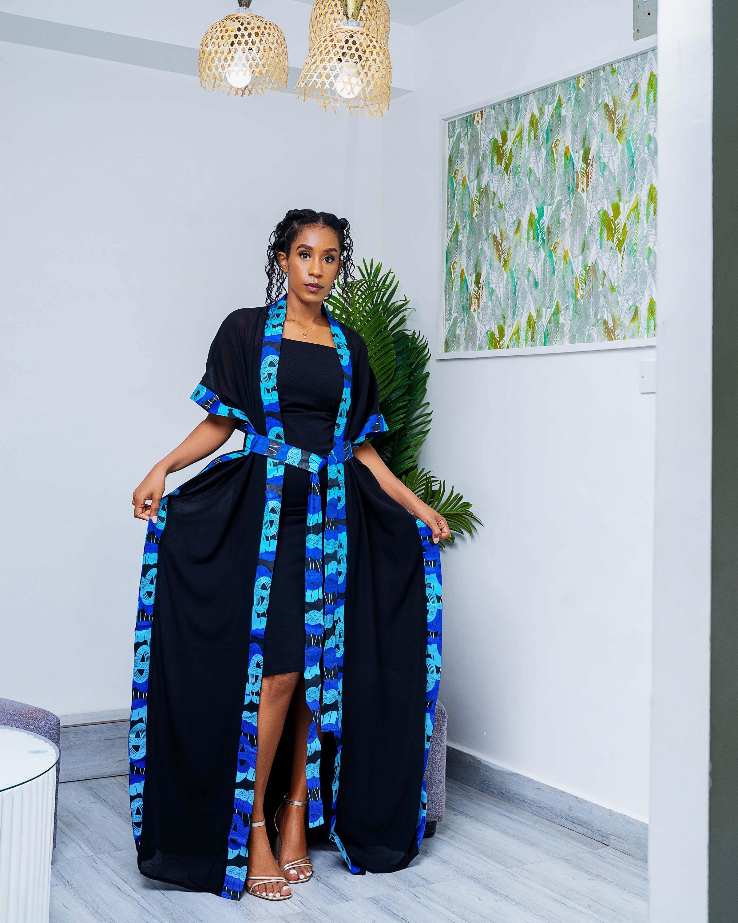 Chiffon Kimono With African Print, African Clothing