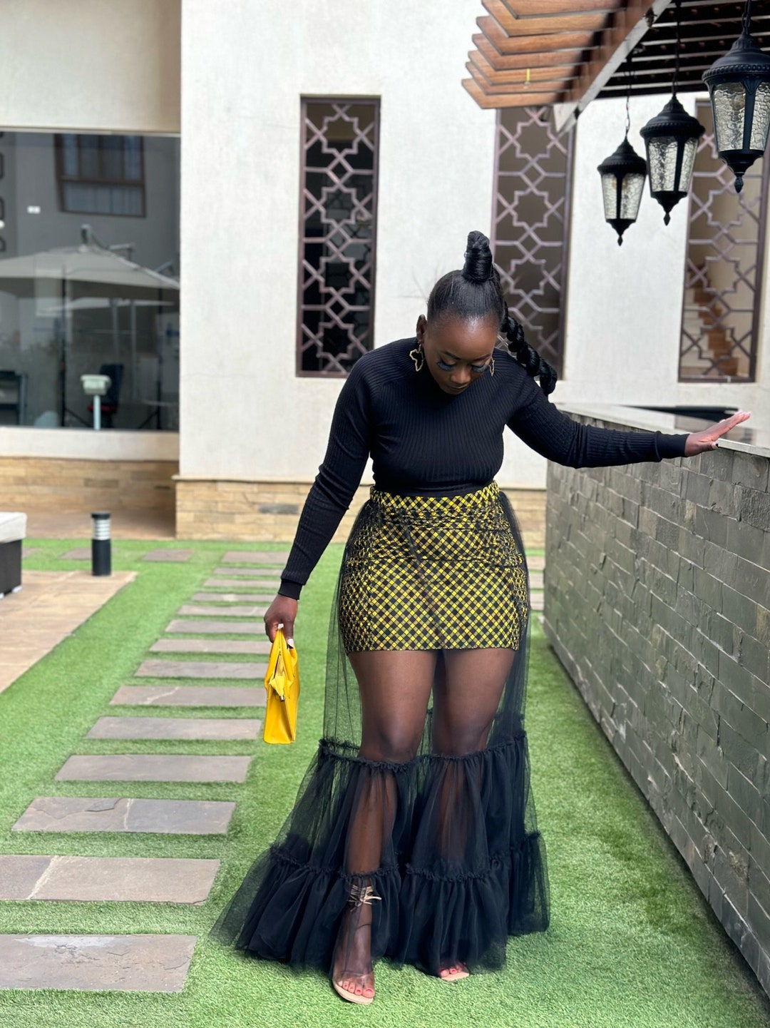 Black top and ankara on sale skirt