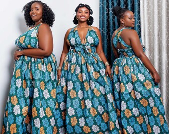 DOAFRIAFRI Women's African Print Ankara Maxi Dress - 100% Cotton Traditional Long Casual Dress