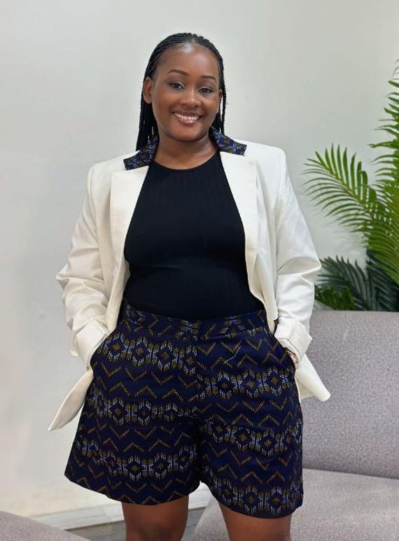 Blue African Print Flare Shorts: High Waist Cotton Ankara Shorts