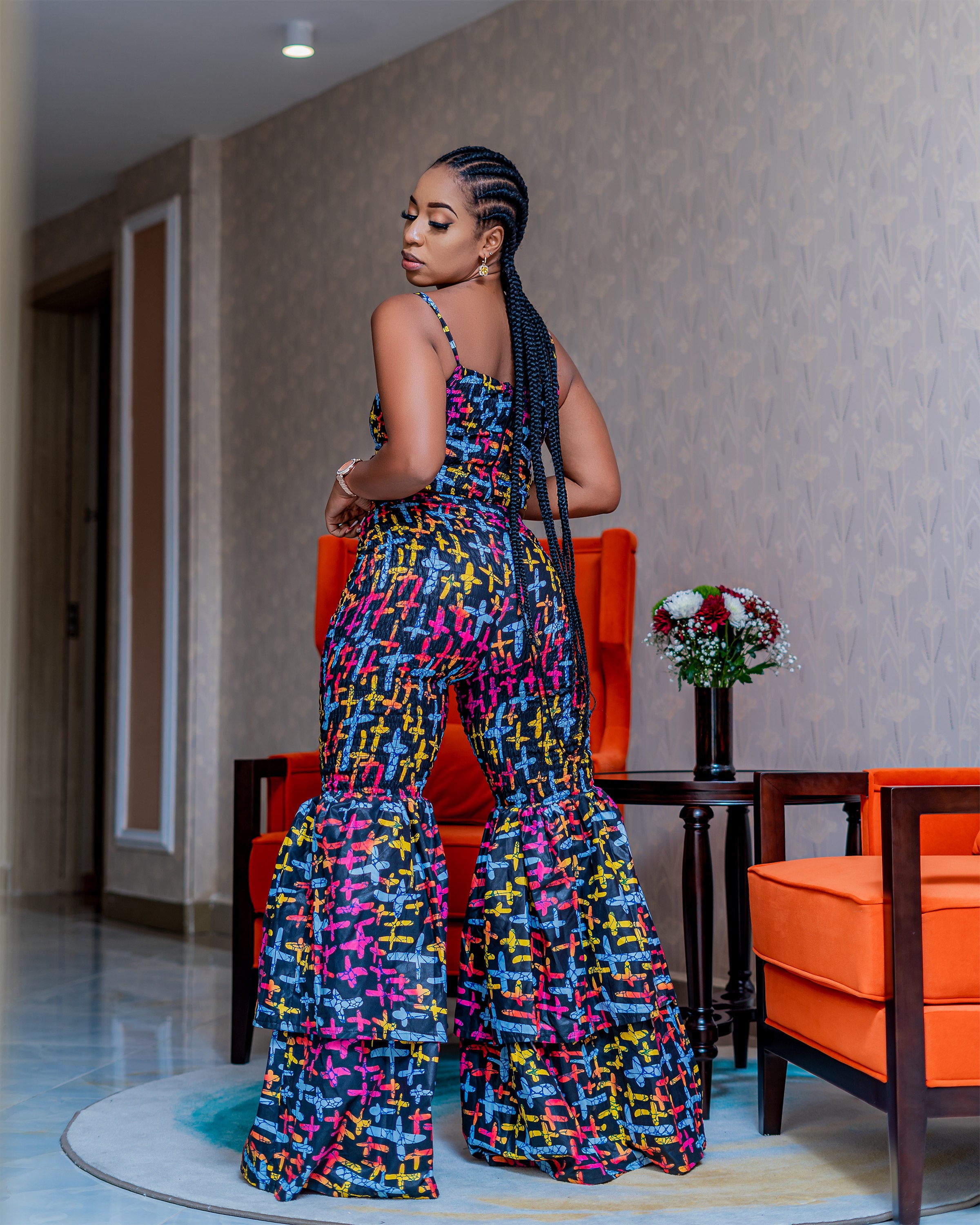Ankara Stretchy Flare Legs Pants, African Print Stretchy