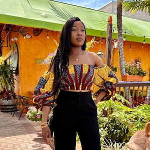 African Print Crop Top for Women, Ankara Off-shoulder Crop Top, Stylish African Top, Women&#39;s Blouse, Off-shoulder Crop Top, Trendy Crop Top.