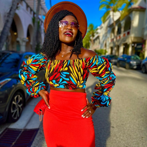 Off shoulder african print tops hotsell