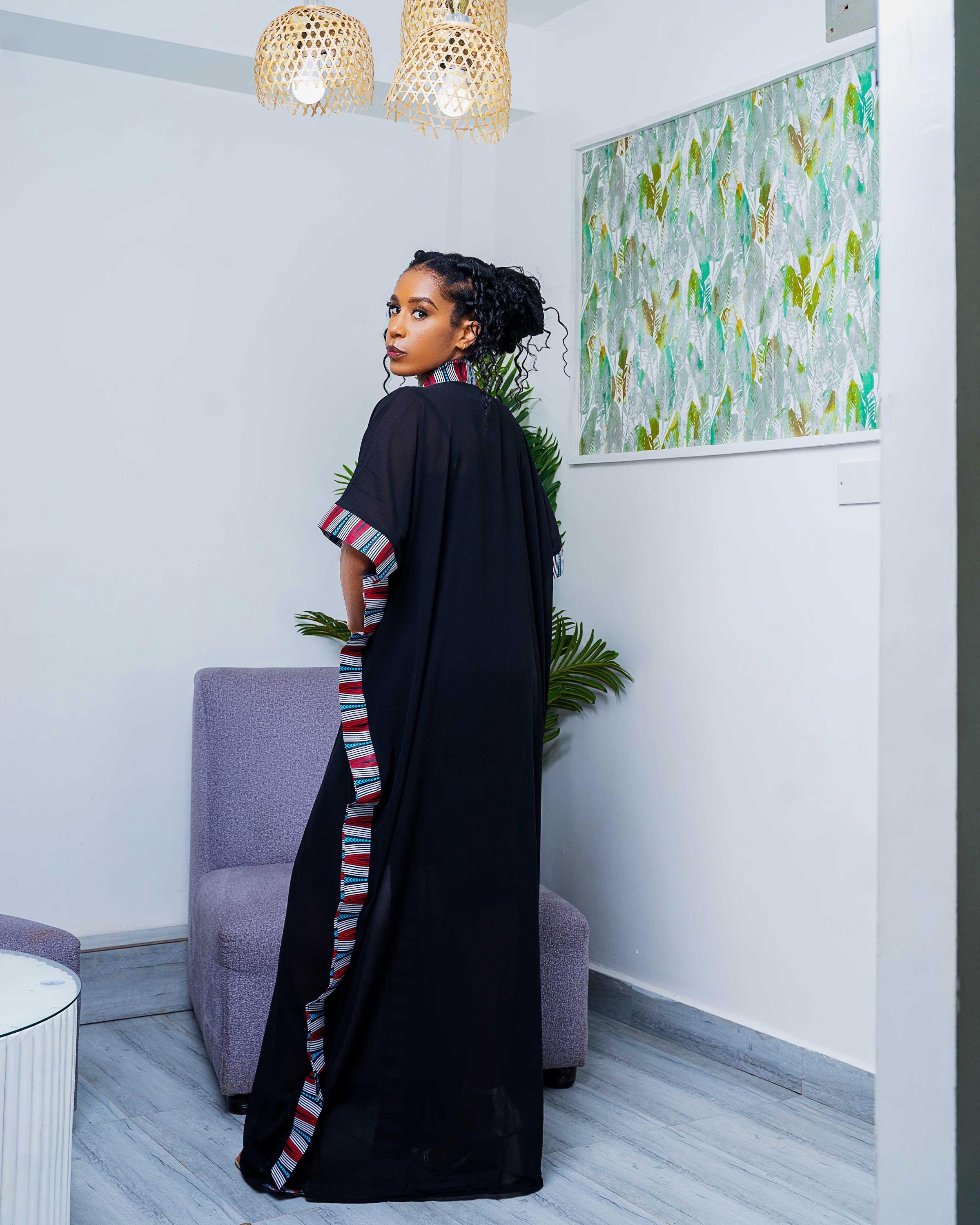 Chiffon Kimono With African Print, African Clothing