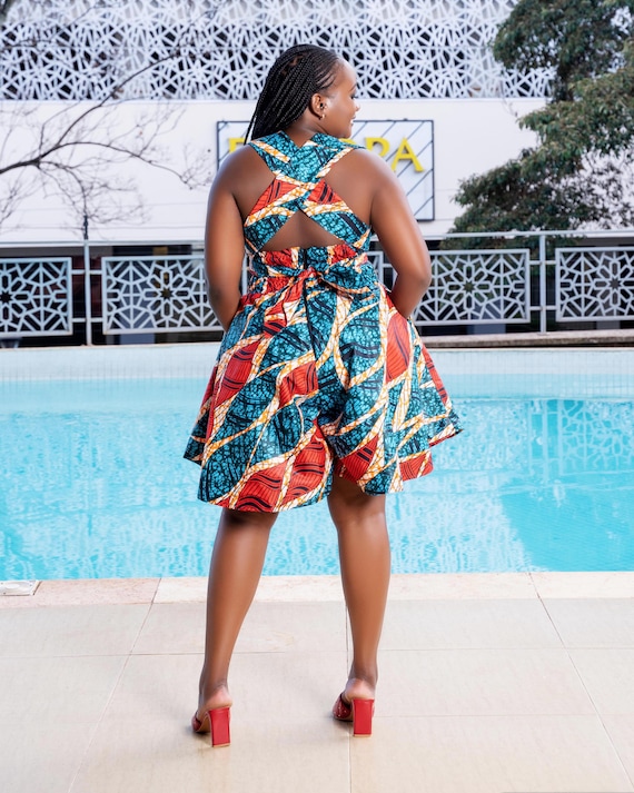 African Print Infinity Romper: Versatile Wide Leg Wax Fabric
