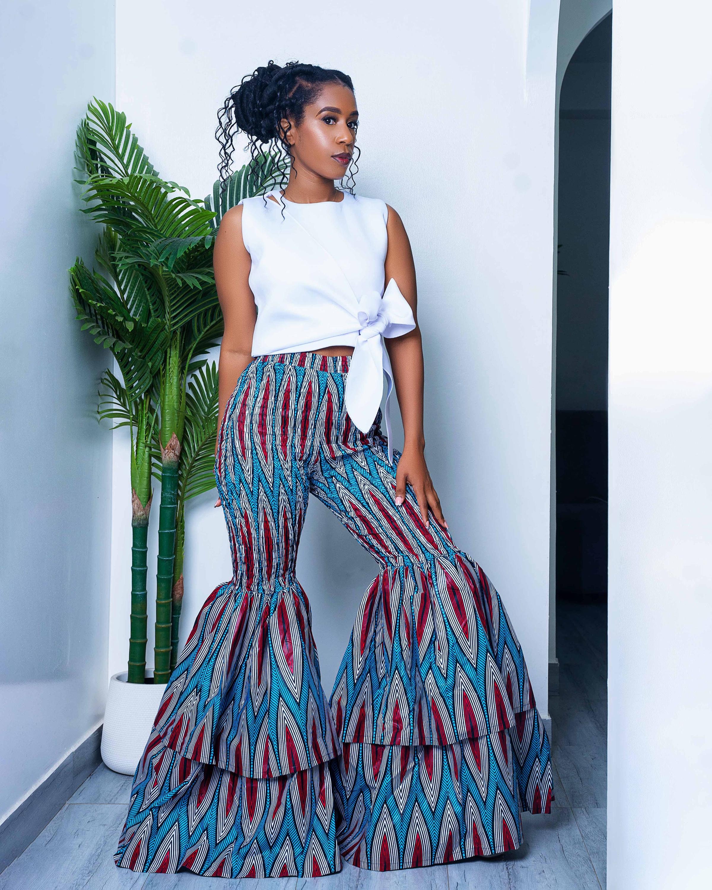 African Print Stretchy Flare Legs Pants, Ankara High-waisted African Print Stretchy Flare Legs Pants, Ankara High-waisted