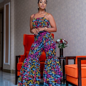 Ankara Stretchy Flare Legs Pants, African Print Stretchy Pants, Ankara Stretchy High-Waisted Pants, Stretchy Ankara Pants, bell bottom pants