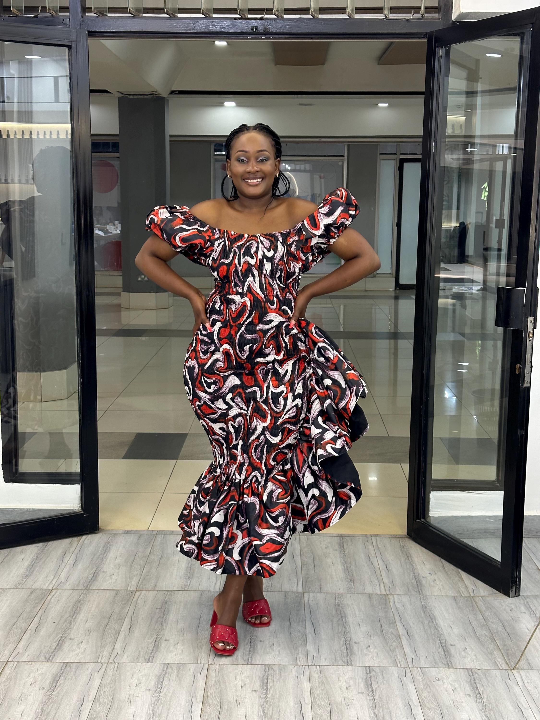 Red Ankara Off-Shoulder Ruffle Dress: African Print Bodycon