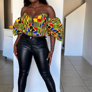 Yellow African Print Tribal crop top