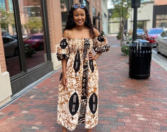 African Print Maxi Dress, Off-Shoulder Ankara Maxi Dress, Long Dresses, Summer Dresses, African Maxi Dress, African Clothing for Women,