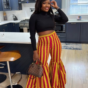 Ankara Stretchy Flare Legs Pants, African Print Stretchy Pants, Ankara Stretchy High-Waisted Pants, Stretchy Ankara Pants, bell bottom pants