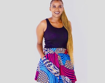 Pantalones cortos acampanados de algodón con estampado tropical: diseño africano de cintura alta