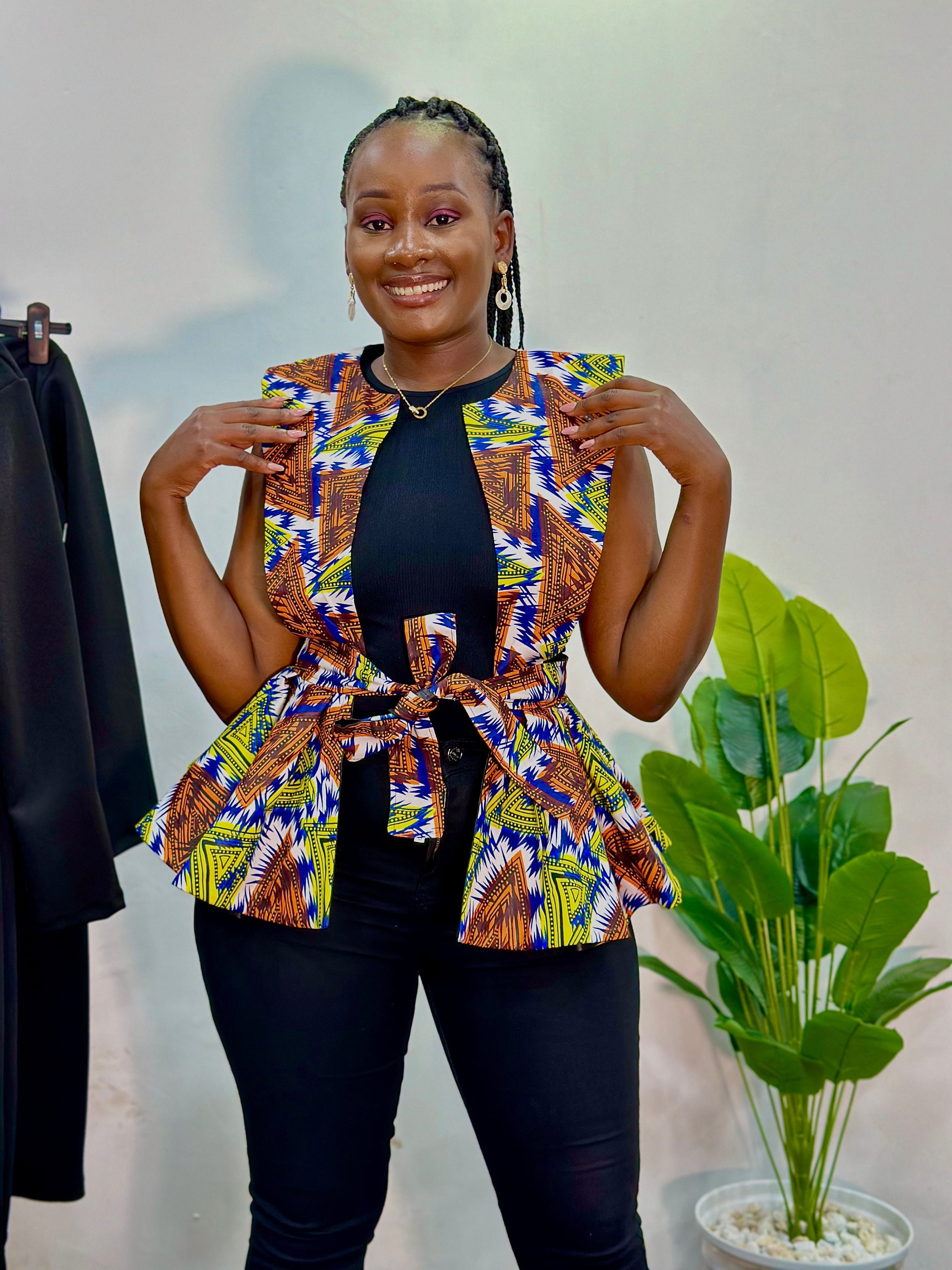 Gaga African Print Peplum Light Coat - Brown/yellow Print - Etsy