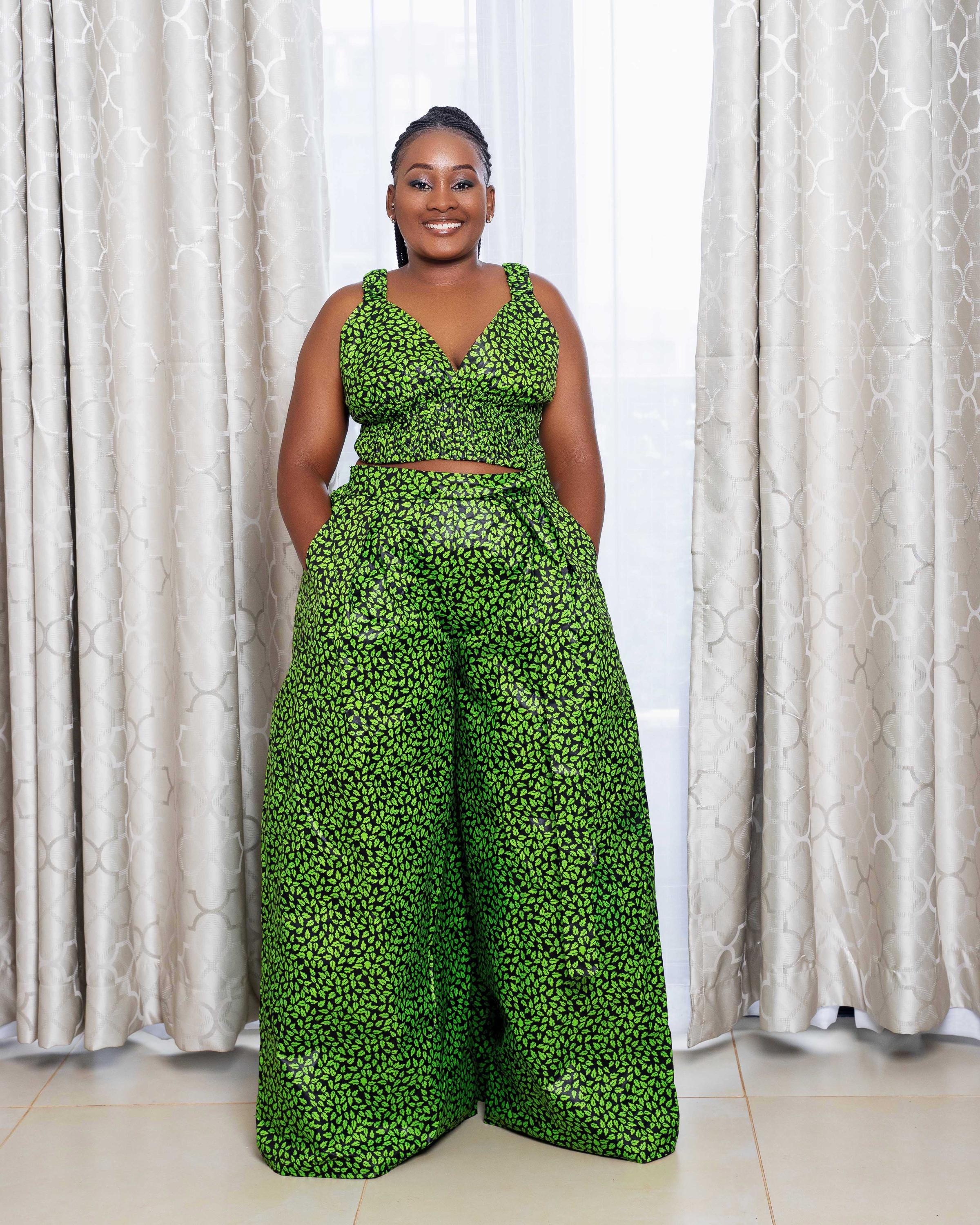 Ankara Crop Top & Wide Leg Pant Set: Jungle Green Print - Etsy