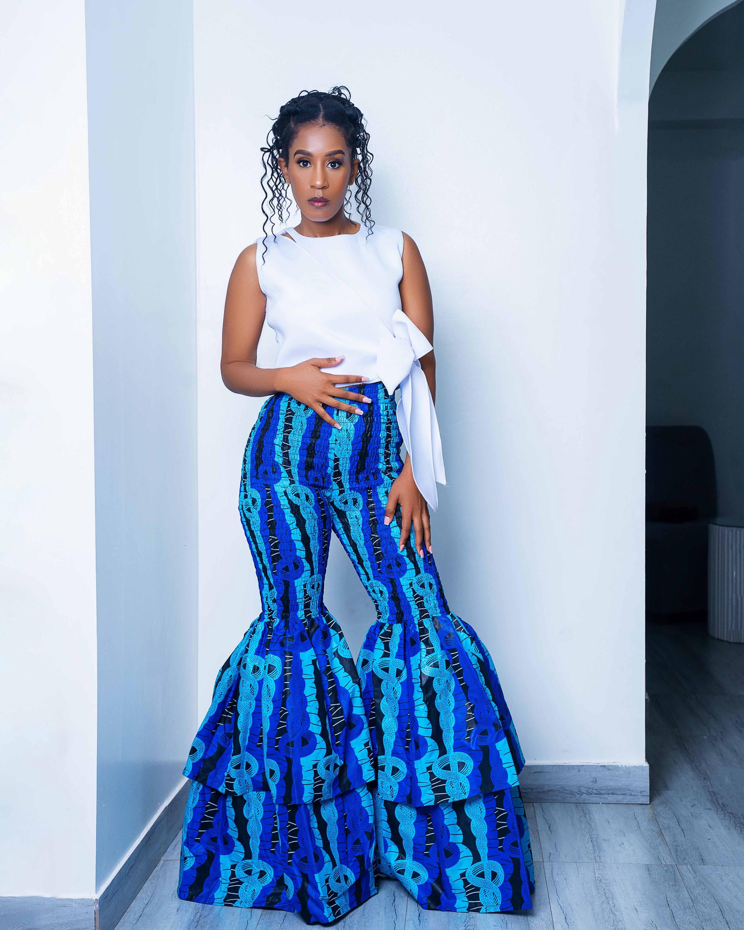 African Print Stretchy Flare Legs Pants, Ankara High-waisted African Print Stretchy Flare Legs Pants, Ankara High-waisted