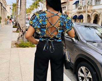 Backless top / African print top/ Ankara top/ Dashiki top/ Blue top/ Summer top