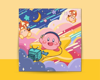 Gamer Space Explorer Kirby! Art Print Kirby and Waddle Dee Poster