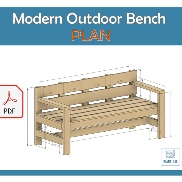 Modern Outdoor Bench W64" x H20" x D27" DIY Digital Plans PDF