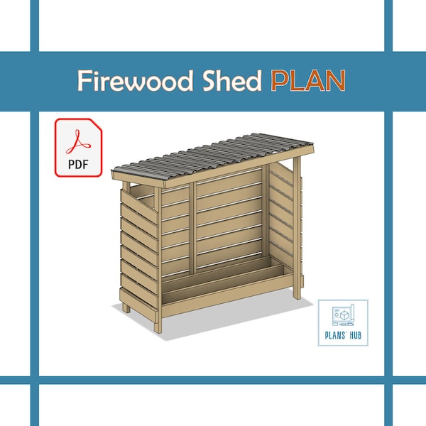 Firewood Shed Plan W 73-1/2" x H 72" x D 29" DIY Digital Plan PDF