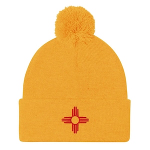 New Mexico State Flag Pom-Pom Beanie