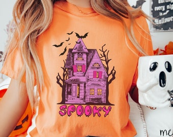 The Spooky Haunted House Comfort Colors T-shirt, Gift This Spooky Tee-shirt to Your Haunted Friends This Fall!