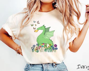 The Botanical Cute Dragon Comfort Colors Shirt, Fantasy Book Tee, Romantasy Gift T-Shirt, Bookish Dragon Tee, Fantasy World
