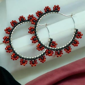 Large miyuki bead flower hoop earrings