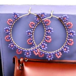 Large miyuki bead flower hoop earrings