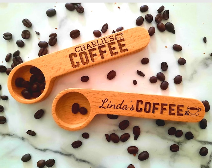 Personalized Coffee Scoop, Custom Coffee Scoop, Coffee Bag Clip, Coffee Spoon, Wooden Coffee Scoop, Custom Coffee Scoop, Coffee gift