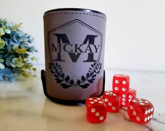 Personalized Leather Dice Cup, Groomsmen Dice Cup, Bunco Dice Cup, Gifts for Dad, Gifts for Him, Gift for kids