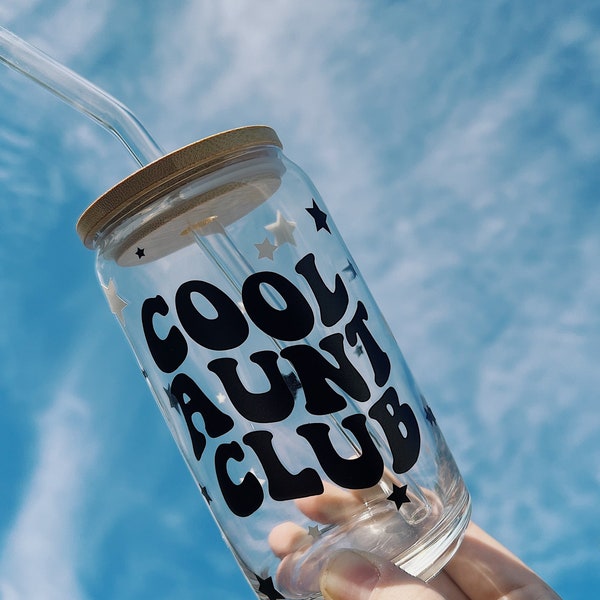 Cool Aunt Club Libbey Glass Cup | Auntie Era Proposal Glass Tumbler | Aunt Aesthetic | Personalized Cup | Iced Coffee Glass  | Gift For Her